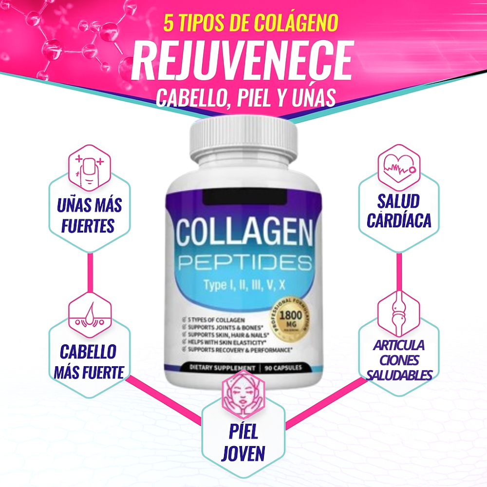 Colageno Peptides, Type I, II, III, V, X - 90 capsulas, Toplux Nutrition