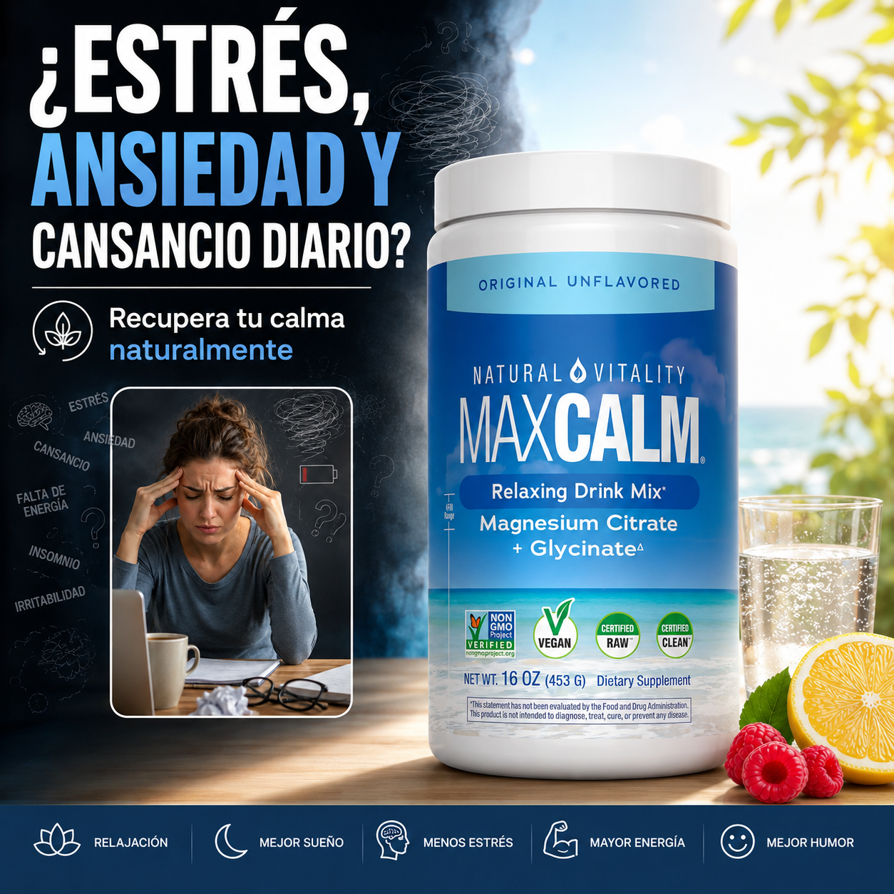 ¡Adiós Estrés con Calm Magnesio Natural!