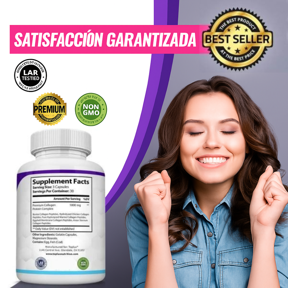 Colageno Peptides, Type I, II, III, V, X - 90 capsulas, Toplux Nutrition