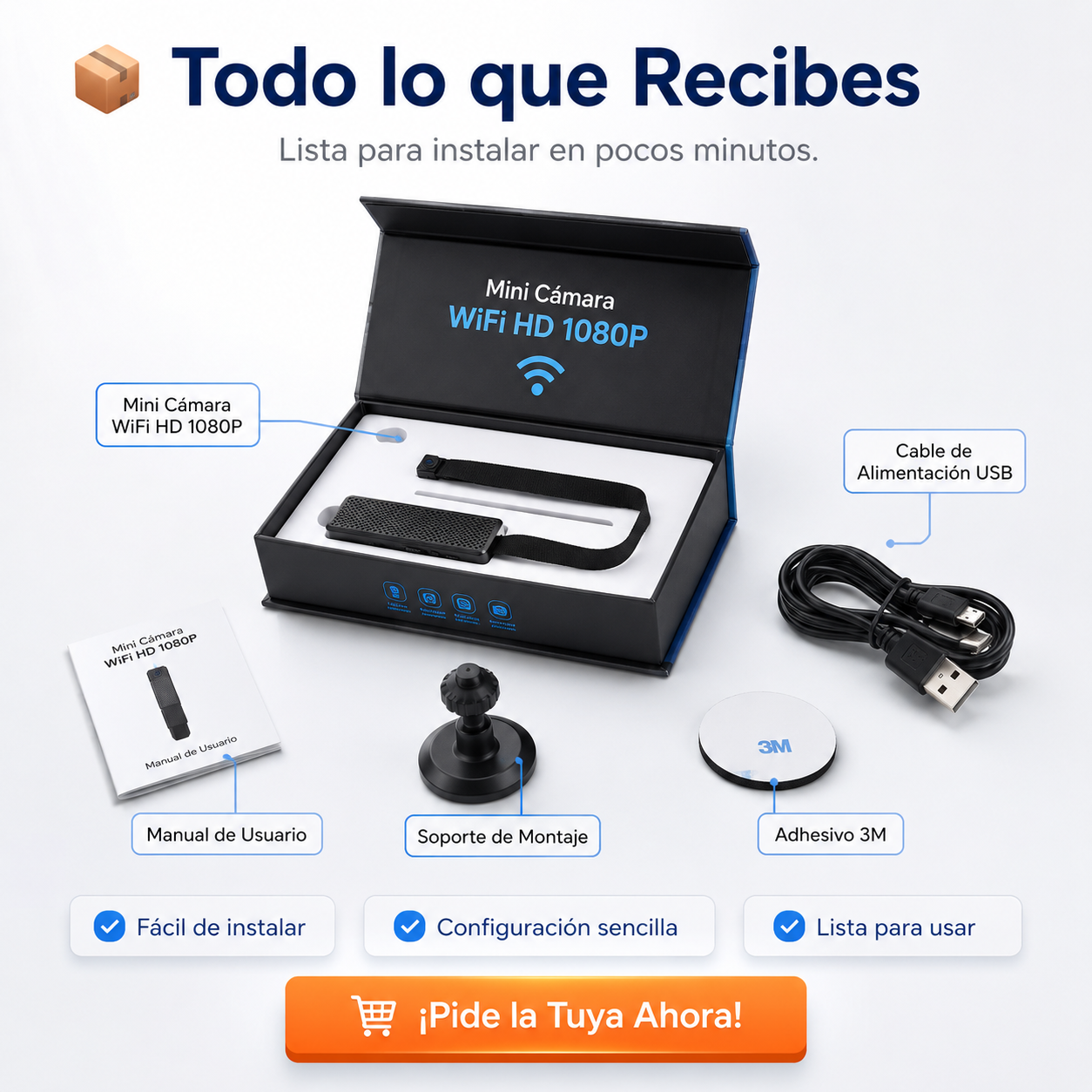 Mini Cámara HD 1080P WiFi, Máxima Seguridad