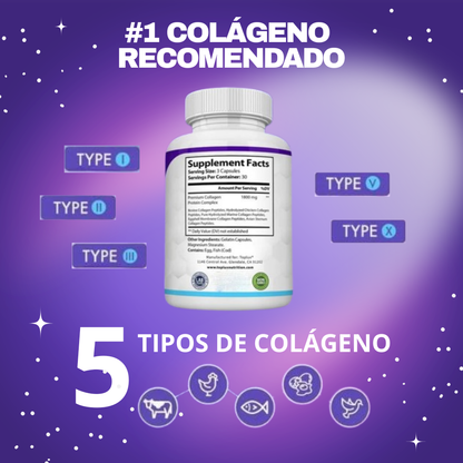 Colageno Peptides, Type I, II, III, V, X - 90 capsulas, Toplux Nutrition