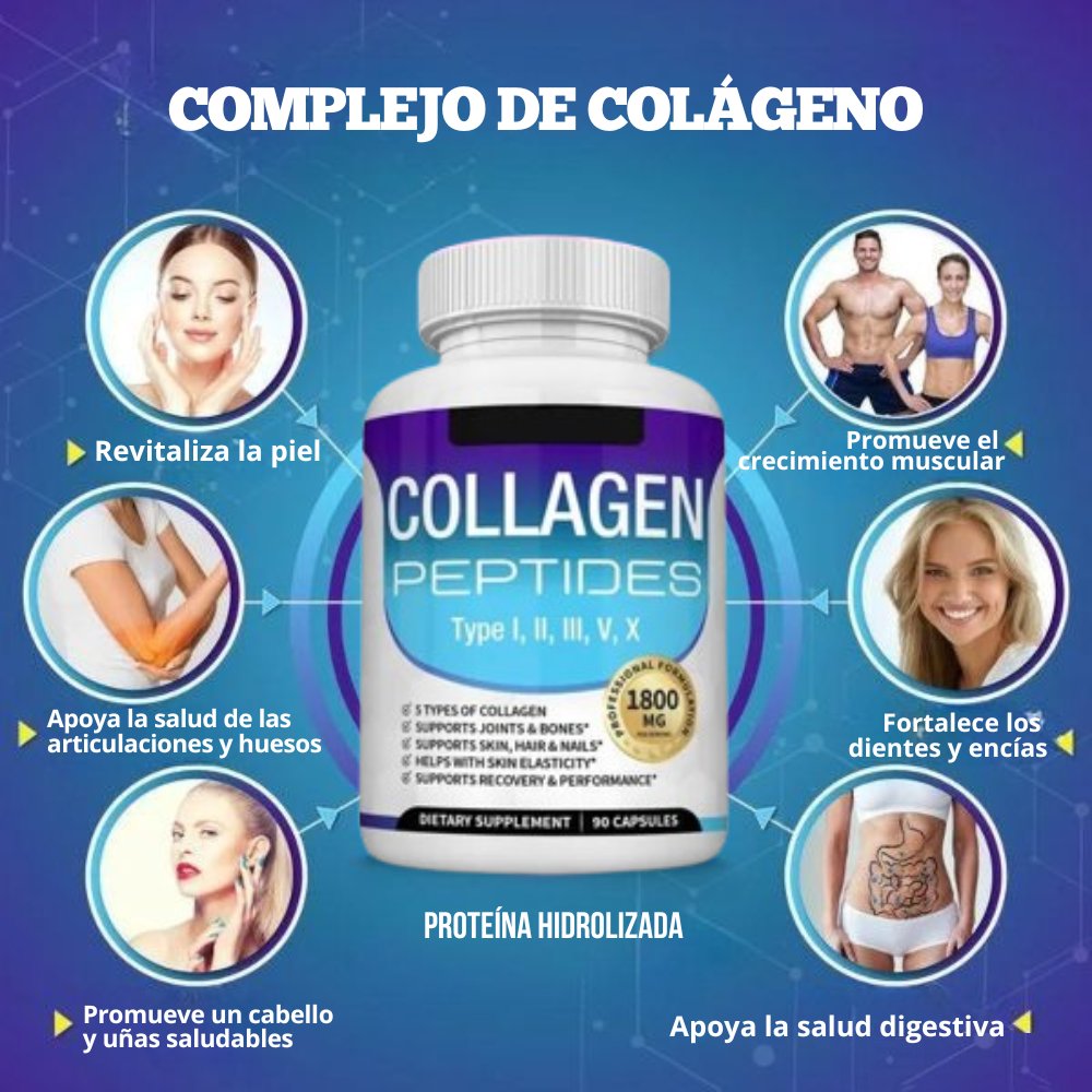 Colageno Peptides, Type I, II, III, V, X - 90 capsulas, Toplux Nutrition
