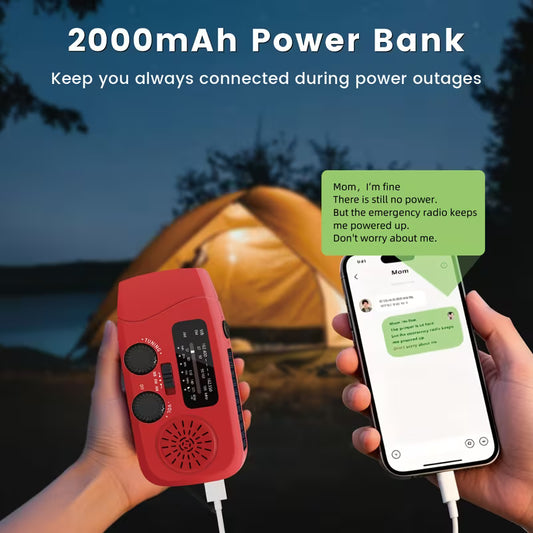 Radio Solar de Emergencia con Manivela y linterna LED, Recargable USB