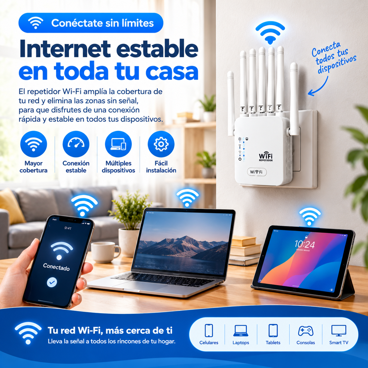 Repetidor de WIFI 300 Mbps - 2.4 Hrz